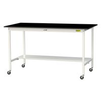 実験用作業台/耐荷重128kg キャスター付きH1035mm 半面棚付き 耐薬品ケミテクト天板 ワークテーブルLABシリーズ SLKHCー1（直送品）