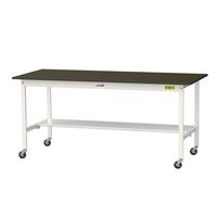 実験用作業台/耐荷重128kg キャスター付きH825mm 半面棚付き 指紋レスメラミン天板 ワークテーブルLABシリーズ SLMCー187（直送品）