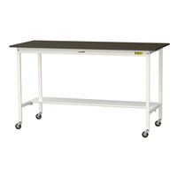 実験用作業台/耐荷重128kg キャスター付きH1035mm 半面棚付き 指紋レスメラミン天板 ワークテーブルLABシリーズ SLMHCー1（直送品）