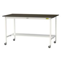 実験用作業台/耐荷重128kg キャスター付きH1035mm 半面棚付き 指紋レスメラミン天板 ワークテーブルLABシリーズ SLMHCー1（直送品）