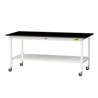 実験用作業台/耐荷重128kg キャスター付きH825mm 全面棚付き 耐薬品ケミテクト天板 ワークテーブルLABシリーズ SLKCー187（直送品）