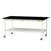 実験用作業台/耐荷重128kg キャスター付きH825mm 全面棚付き 耐薬品ケミテクト天板 ワークテーブルLABシリーズ SLKCー189（直送品）