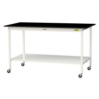 実験用作業台/耐荷重128kg キャスター付きH1035mm 全面棚付き 耐薬品ケミテクト天板 ワークテーブルLABシリーズ SLKHCー1（直送品）