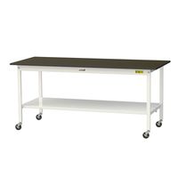 実験用作業台/耐荷重128kg キャスター付きH825mm 全面棚付き 指紋レスメラミン天板 ワークテーブルLABシリーズ SLMCー187（直送品）