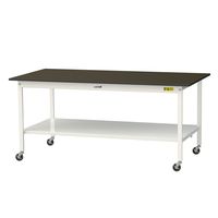 実験用作業台/耐荷重128kg キャスター付きH825mm 全面棚付き 指紋レスメラミン天板 ワークテーブルLABシリーズ SLMCー189（直送品）