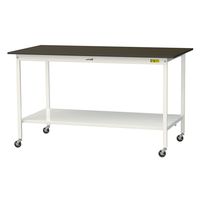 実験用作業台/耐荷重128kg キャスター付きH1035mm 全面棚付き 指紋レスメラミン天板 ワークテーブルLABシリーズ SLMHCー1（直送品）