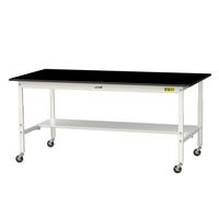 実験用作業台/耐荷重128kg 高さ調整 キャスター付きH685~985mm 半面棚付き 耐薬品ケミテクト天板 ワークテーブルLABシリーズ（直送品）