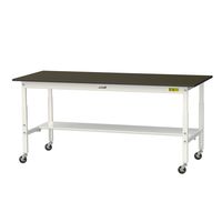 実験用作業台/耐荷重128kg 高さ調整 キャスター付きH685~985mm 半面棚付き 指紋レスメラミン天板 ワークテーブルLABシリーズ（直送品）