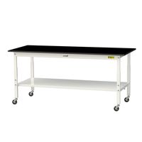 実験用作業台/耐荷重128kg 高さ調整 キャスター付きH685~985mm 全面棚付き 耐薬品ケミテクト天板 ワークテーブルLABシリーズ（直送品）