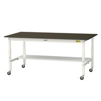 実験用作業台/耐荷重128kg 高さ調整 キャスター付きH685~985mm 半面棚付き 指紋レスメラミン天板 ワークテーブルLABシリーズ（直送品）