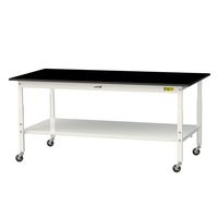 実験用作業台/耐荷重128kg 高さ調整 キャスター付きH685~985mm 全面棚付き 耐薬品ケミテクト天板 ワークテーブルLABシリーズ（直送品）