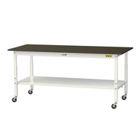 実験用作業台/耐荷重128kg 高さ調整 キャスター付きH685~985mm 全面棚付き 指紋レスメラミン天板 ワークテーブルLABシリーズ（直送品）