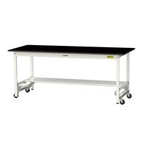 実験用作業台/耐荷重150kg ワンタッチキャスター付きH740mm 半面棚付き 耐薬品ケミテクト天板 ワークテーブルLABシリーズ SLK（直送品）