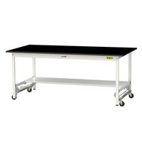 実験用作業台/耐荷重150kg ワンタッチキャスター付きH740mm 半面棚付き 耐薬品ケミテクト天板 ワークテーブルLABシリーズ SLK（直送品）