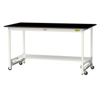 実験用作業台/耐荷重150kg ワンタッチキャスター付きH950mm 半面棚付き 耐薬品ケミテクト天板 ワークテーブルLABシリーズ SLK（直送品）