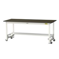 実験用作業台/耐荷重150kg ワンタッチキャスター付きH740mm 半面棚付き 指紋レスメラミン天板 ワークテーブルLABシリーズ SLM（直送品）