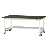 実験用作業台/耐荷重150kg ワンタッチキャスター付きH740mm 半面棚付き 指紋レスメラミン天板 ワークテーブルLABシリーズ SLM（直送品）