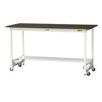 実験用作業台/耐荷重150kg ワンタッチキャスター付きH950mm 半面棚付き 指紋レスメラミン天板 ワークテーブルLABシリーズ SLM（直送品）