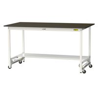 実験用作業台/耐荷重150kg ワンタッチキャスター付きH950mm 半面棚付き 指紋レスメラミン天板 ワークテーブルLABシリーズ SLM（直送品）