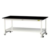 実験用作業台/耐荷重150kg ワンタッチキャスター付きH740mm 全面棚付き 耐薬品ケミテクト天板 ワークテーブルLABシリーズ SLK（直送品）