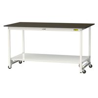 実験用作業台/耐荷重150kg ワンタッチキャスター付きH950mm 全面棚付き 指紋レスメラミン天板 ワークテーブルLABシリーズ SLM（直送品）