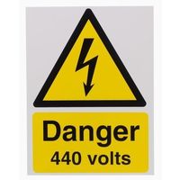 RS PRO 危険警告ラベル Danger 440 Volts 英語、フランス語語 プラスチック 黄/黒 サイン 917-5412 1個（直送品）