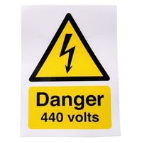 RS PRO 危険警告ラベル Danger 440 Volts 英語、フランス語語 ビニール 黒/黄 ラベル 763-1566 1個（直送品）