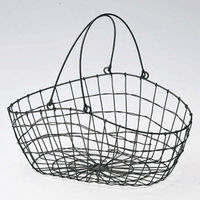 ちどり産業 ワイヤー取っ手付きラウンドバスケットM 83-34BK 1個（直送品）