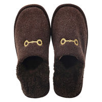 【スリッパ】オクムラ ビット刺繍バブーシュ L ブラウン（直送品）