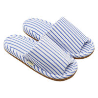 【スリッパ】オクムラ シングルストライプパイルスリッパ M ブルー（直送品）