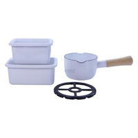 （お得なセット）ミルクパン 琺瑯五徳 保存容器 4点セット IH・ガス火対応 OT26-50.W 1個 富士ホーロー