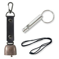 熊よけ鈴 アルミホイッスル 安全ネックストラップ 3点セット ブラック 熊鈴 熊対策 消音機能付き マグネット ホイッスル 笛（直送品）