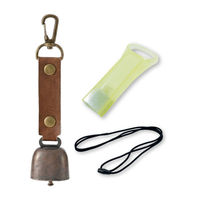 熊よけ鈴 蓄光 エマージェンシーホイッスル 安全ネックストラップ 3点セット ブラウン 熊鈴 対策 消音 ホイッスル ストラップ（直送品）