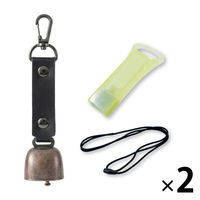 熊よけ鈴 蓄光 エマージェンシーホイッスル 安全ネックストラップ 3点 2セット ブラック 熊鈴 対策 消音 ホイッスル ストラップ（直送品）