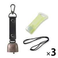 熊よけ鈴 蓄光 エマージェンシーホイッスル 安全ネックストラップ 3点 3セット ブラック 熊鈴 対策 消音 ホイッスル ストラップ（直送品）