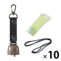 熊よけ鈴 蓄光 エマージェンシーホイッスル 安全ネックストラップ 3点 10セット ブラック 熊鈴 対策 消音 ホイッスル ストラップ（直送品）