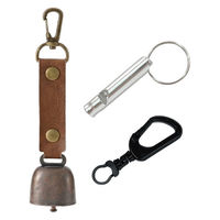 熊よけ鈴 アルミホイッスル カラビナリング付き ブラウン 3点セット 熊鈴 消音機能付き マグネット 磁石 カラビナ（直送品）