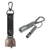 熊よけ鈴 カラビナ付 ミニアルミLEDライト ホイッスル 3点セット ブラック 熊鈴 熊対策 消音機能付き マグネット 懐中電灯（直送品）