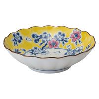 西海陶器 波佐見焼 黄彩錦桜 菊型浅鉢 1箱(5個入) 74133（直送品）