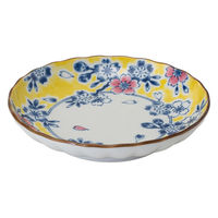 西海陶器 波佐見焼 黄彩錦桜 菊型和皿 1箱(5個入) 74135（直送品）