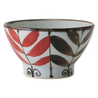 西海陶器 波佐見焼 二色シダ絵 軽量くらわんか碗 中・赤 1箱(5個入) 74221（直送品）