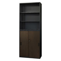 Netforce イーセンブリー オープン書庫1台+引戸書庫1台 3段×3段 シリンダー錠 ダークブラウン 1セット（直送品）