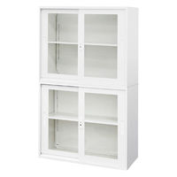 Netforce イーセンブリー 引戸書庫 2台セット 2段 シリンダー錠 幅880mm アクリル スチール ホワイト 1セット（2台入）（直送品）