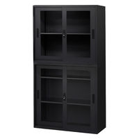 Netforce イーセンブリー 引戸書庫1台+引戸書庫1台 2段×3段 鍵付き 幅880mm アクリル ブラック 1セット（直送品）