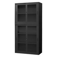 Netforce イーセンブリー 引戸書庫1台+引戸書庫1台 2段×3段 鍵付き 幅880mm アクリル ブラック 1セット（直送品）