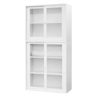 Netforce イーセンブリー 引戸書庫1台+引戸書庫1台 2段×3段 鍵付き 幅880mm 高さ1860mm アクリル ホワイト 1セット（直送品）