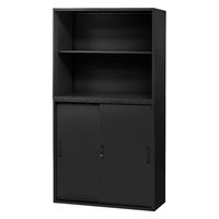 Netforce イーセンブリー オープン書庫1台+引戸書庫1台 2段×3段 シリンダー錠 幅880mm ブラック 1セット（直送品）