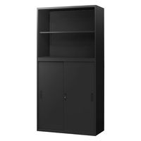 Netforce イーセンブリー オープン書庫1台+引戸書庫1台 2段×3段 シリンダー錠 幅880mm ブラック 1セット（直送品）