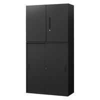 Netforce イーセンブリー 両開き書庫1台+引戸書庫1台 2段×3段 幅880mm スチール ブラック 1セット（直送品）