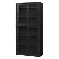 Netforce イーセンブリー 引戸書庫1台+引戸書庫1台 3段×3段 鍵付き 幅880mm アクリル ブラック 1セット（直送品）